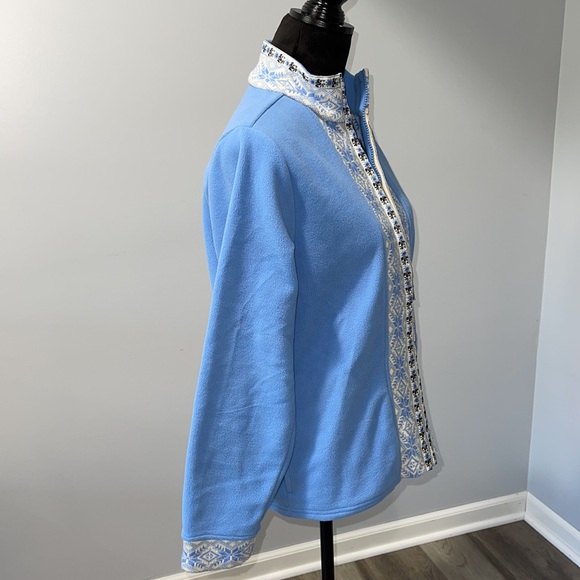Women’s L.L. Bean Nordic Snowflake Blue Fleece full zip Sweater Size medium - Picture 7 of 16